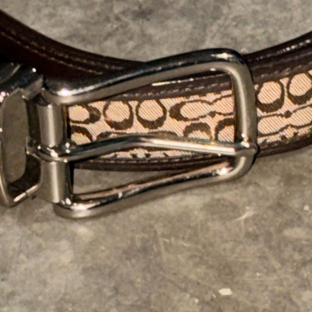 Coach Womens Brown Leather Belt with Signature Monogram and Silver Buckle - Picture 2 of 4